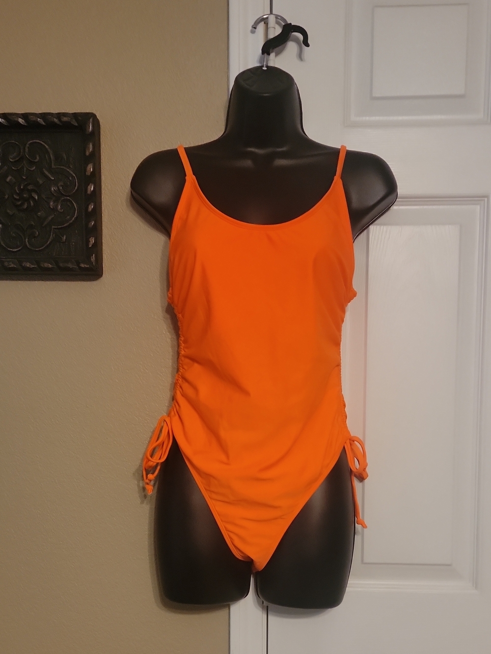 Kids Orange One-Piece Swim Suit with Side Ties